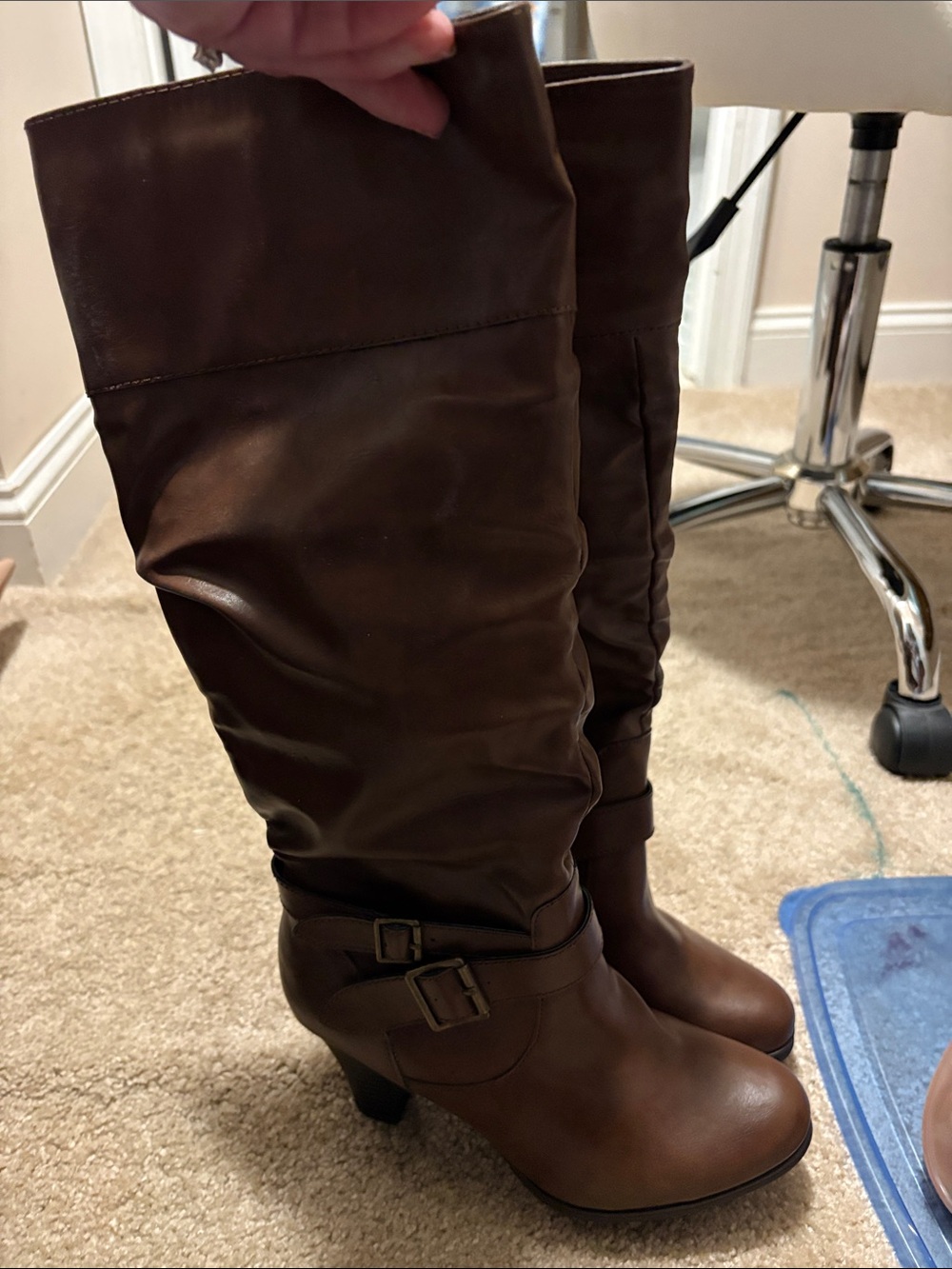Style & Co. Brown Slouch Knee-High Buckle Heeled Boots